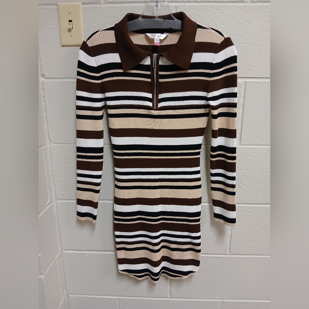 No Boundaries Shades of Brown, Cream Striped Sweater Knit Dress, sz Med (7-9)